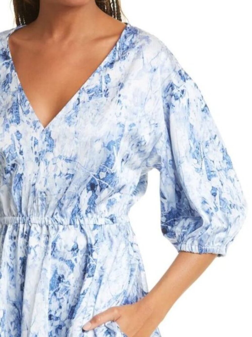 NEW Donna Karan Women's L Print V-Neck Elastic Waist Blouse NWT $295 - Picture 5 of 6